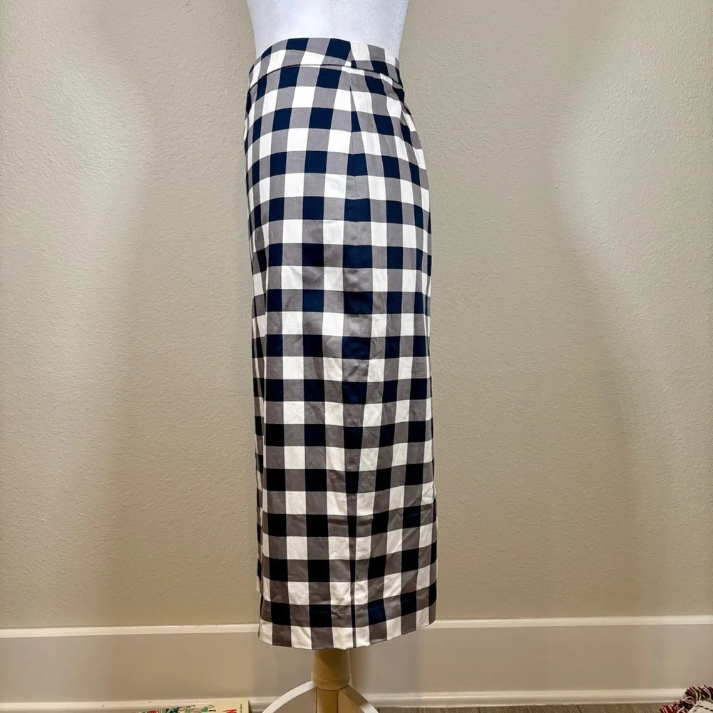 Banana Republic Navy and White Gingham Midi Skirt Size 6 - Picture 3 of 10